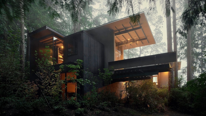 architecture, 1080P, house, trees, modern, forest, nature