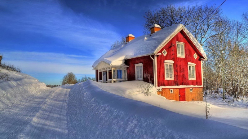cloud - sky, Sweden, no people, clouds, white color, residential district, built structure, winter, sky, window, beauty in nature, building, sunlight, nature
