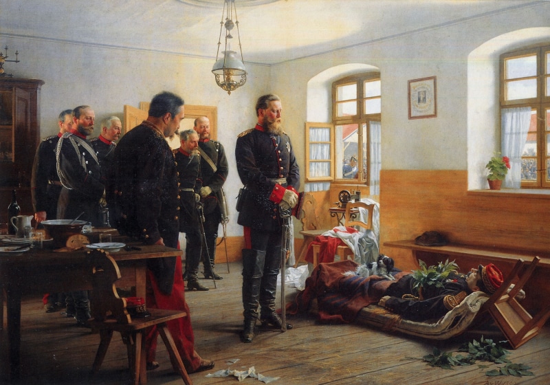 1888, Anton von Werner, lifestyles, 1888 (Year), Europe, German crown Prince Friedrich Wilhelm contemplating the corpse of French general Abel Douay, adult