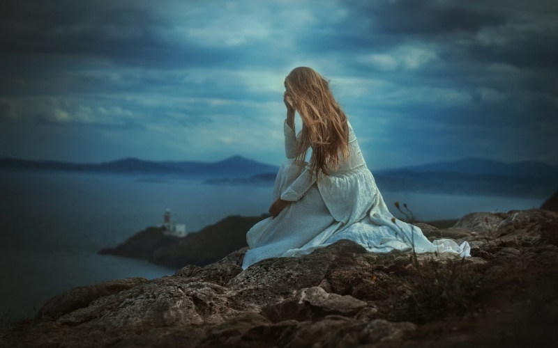 Coastline, Lonely, Women, 1080P, Sad, Mood, Girl, Rock, Blonde, Woman