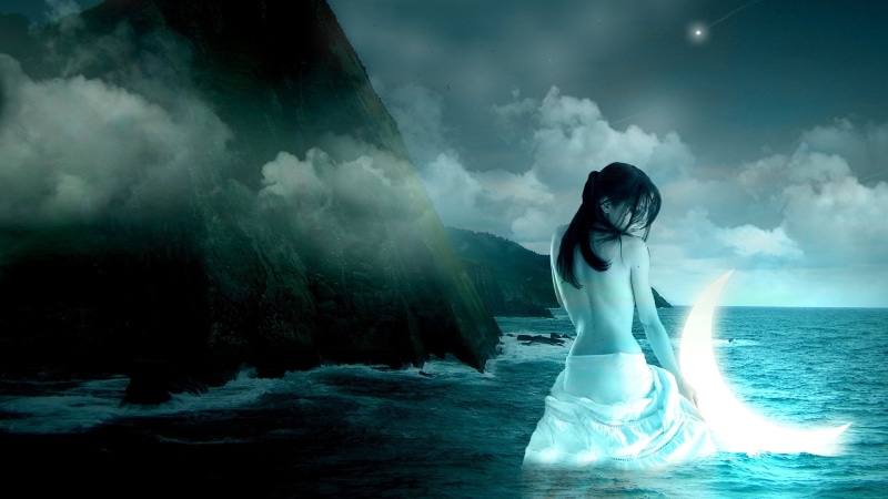 1080P, loneliness, lonely, People, Alone, solitude, Sad, Moon, mood, emotion, Sadness, mermaid