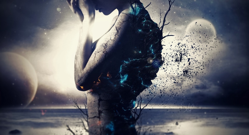 Mood, Sadness, Girl, Surreal, 4K, Alone, Planets, 4K