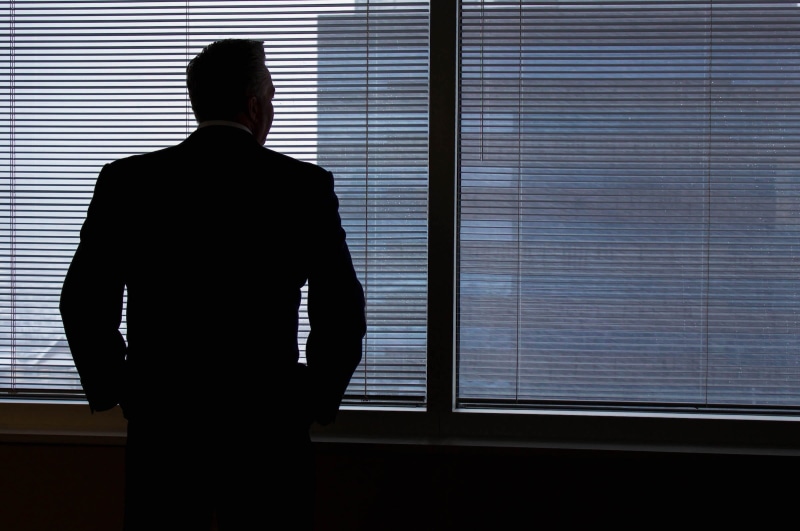 contemplation, executive, building, thinking, businessman, window, waist up, one person, reflection, looking through window, males, front, corporate business