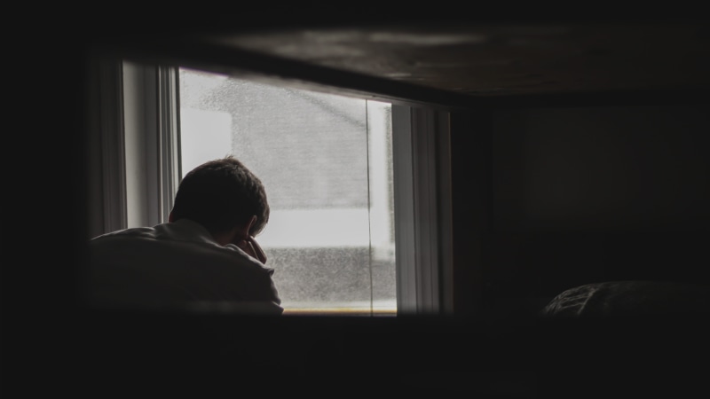 contemplation, rear view, males, one Person, waist up, domestic room, person, dark, adult, waiting, color Image, solitude, window, home interior, men, 8K