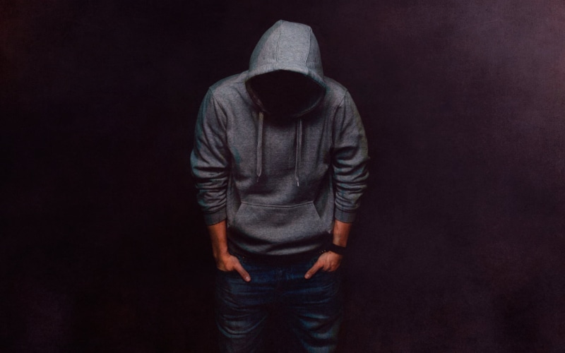 guy, gray, hooligan, one Person, indoors, young Adult, hood, burglar, hooded Shirt, backgrounds, black background, men, studio Shot, jeans, criminal, unrecognizable person