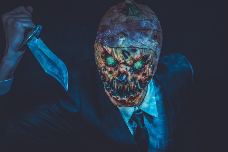 studio shot, dark, human face, horror, movie, contemplation, adult, fantasy, insane, frightening, character, knife, creature, weird, crazy, men, portrait