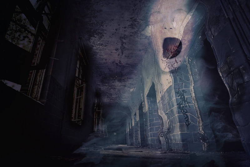 scare, building, day, mood, wall, mysterious, low angle view, spirit, spirituality, frightening, indoors, 1080P, old, scary, horror, religion, built structure