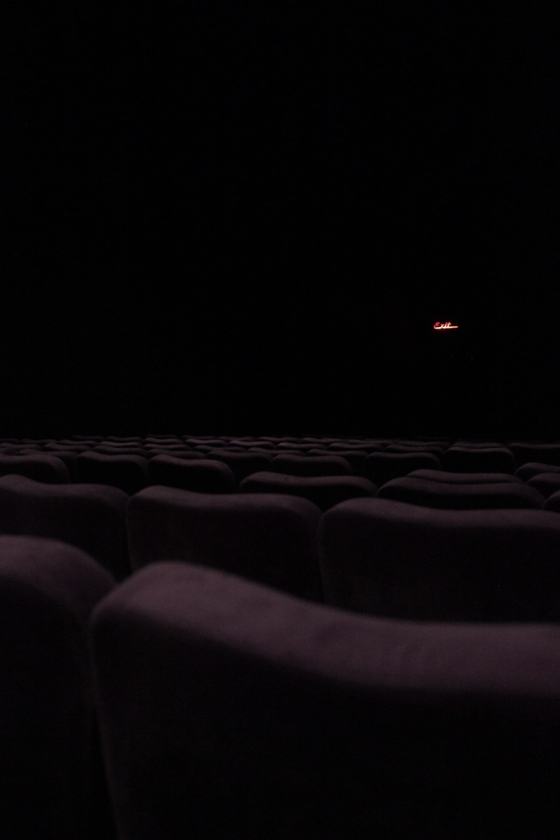 indoors, no people, empty, black color, theatre, arts culture and entertainment, stage theater, exit, film industry, chair, theathre, row, opera