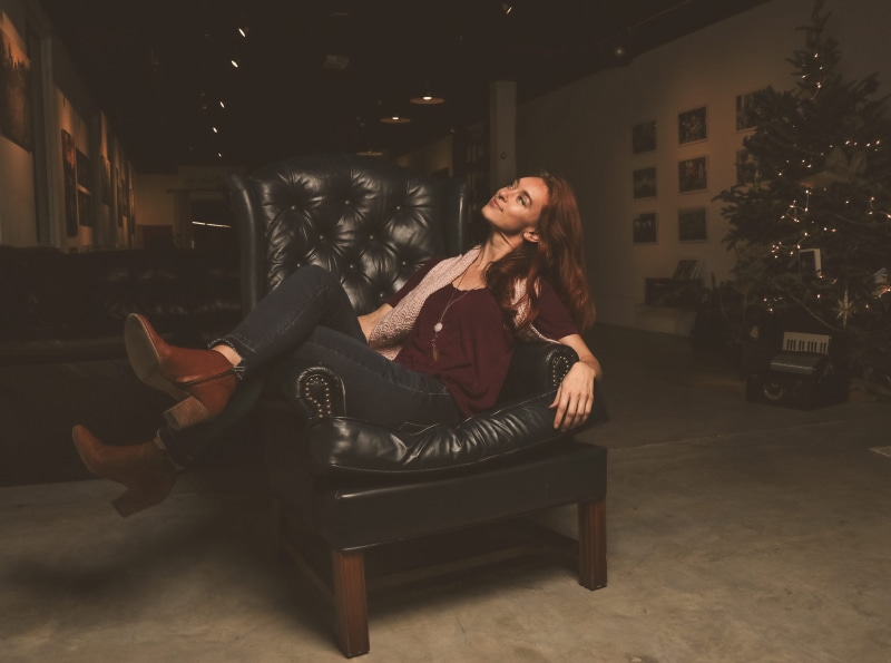 beautiful, jeans, leather, 5K, architecture, model, face, red hair, photoshoot, woman, real people, casual clothing, happy, contemplation, wear, hairstyle