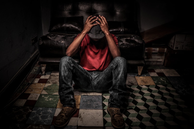 leisure activity, problem, beggar, dirty, black, poverty, indoors, male, dark, drugs, unhappy, begging, loneliness, flooring, relaxation, hunger, man, tiled floor