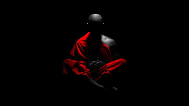 monks, selective coloring, meditation, black background, 1080P