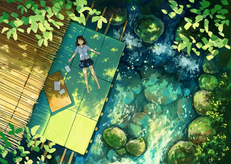 sunlight, nature, 1080P, anime girls, lying down, anime, sleeping, peaceful, top view, calm
