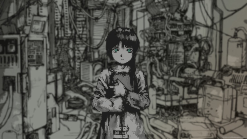 anime girls, waist up, architecture, selective coloring, lifestyles, human representation, focus on foreground, disguise, building exterior, green eyes