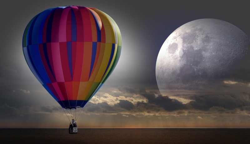 nature, horizon, red, horizon over water, cloudy, full moon, mystical, flying, mirroring, air, cloud - sky, no people, transportation, hot air balloon