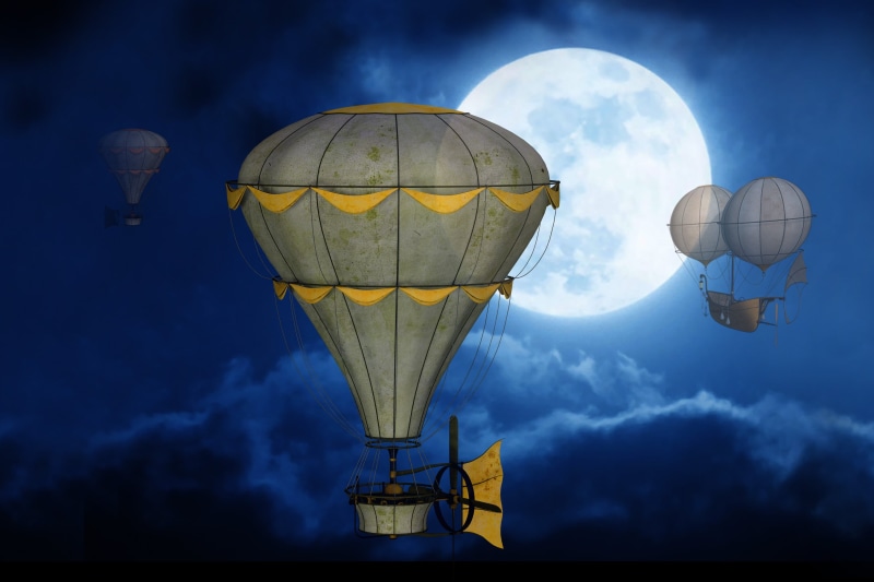 blue, adventure, illuminated, astronomy, romantic, satellite, mood, floating, full moon, no people, global communications, atmosphere, balloons, flying