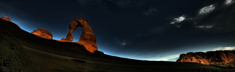 solid, beauty in nature, Rock, mountain, Night, Arch, cloud - sky, rock - object, utah, Panoramic, space, outdoors, star - space, Nature, rock formation