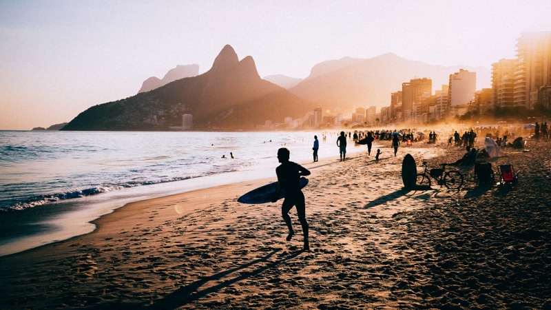 vacation, horizon, rio de janeiro, leisure activity, men, lifestyles, water, real people, ocean, brazil, surfing, coast, nature, photography, wave, sunset