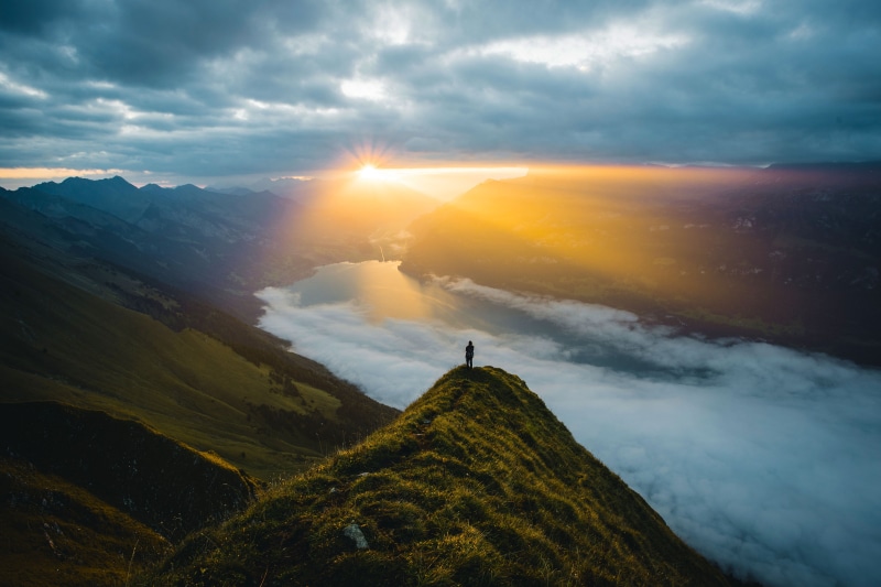Alone, 4K, Mountain, Earth, Man, Sunrise