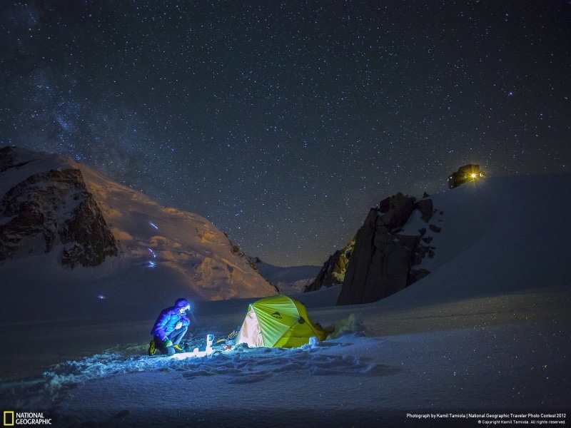 nature, camp, snow, night, 720P, person, stars, tent, hd, camping