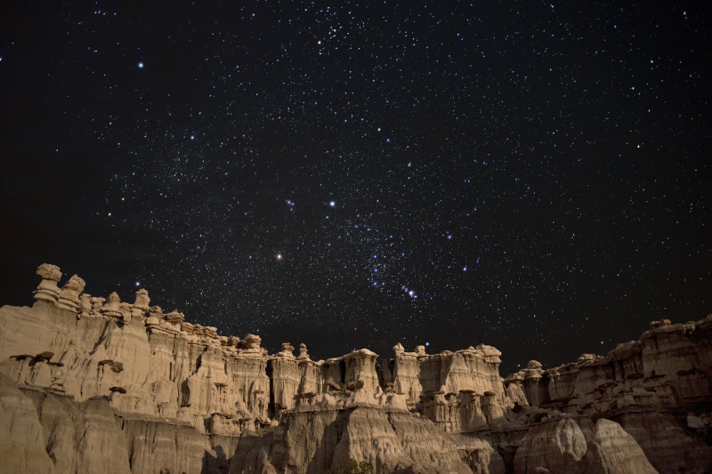 night sky, Nikon D800E, stars, starry, landscape, nature, 5K, photography, night, Badlands, mountains, rock - Object, Rises, starry night, Orion