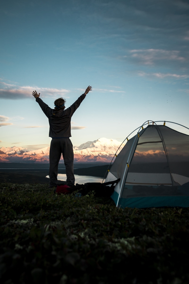 scenics, arms Outstretched, tent, beauty In Nature, journey, cheerful, travel, male, females, vacations, adult, backpacker, sunset, outdoor, lifestyles
