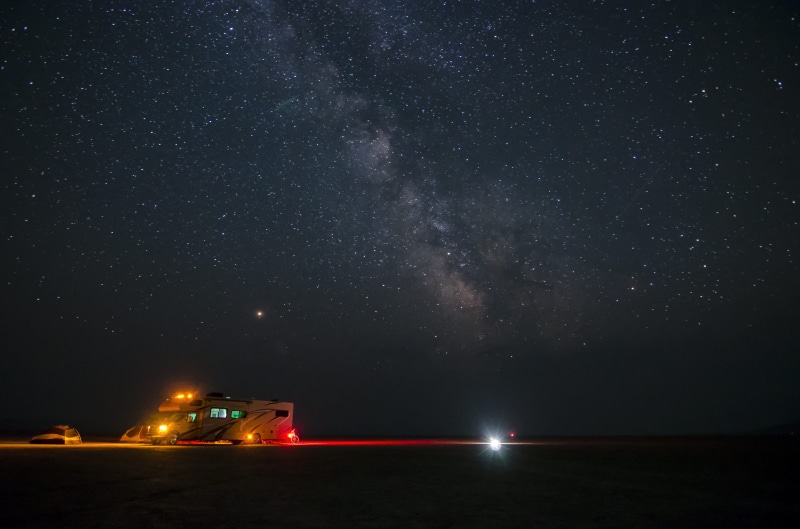 light - Natural Phenomenon, parking, astronomy, cosmic, illuminated, sky, space, cars, milky Way, 4K, planet - Space, parked, astro, travel, dark, adventure
