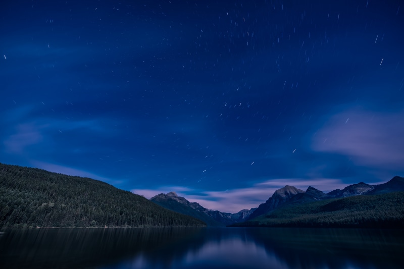 blue, landscape, Star Trails, stars, lake  mountains, nature, serene, Night Sky, two mountains, Montana, astronomy, night photography, mountains, 5K, sky