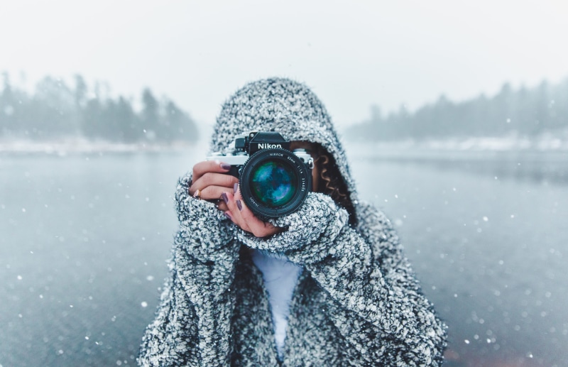 winter, using, beauty In Nature, women, holding, leisure activity, happiness, females, raining, cold - Temperature, camera - photographic equipment, warm Clothing
