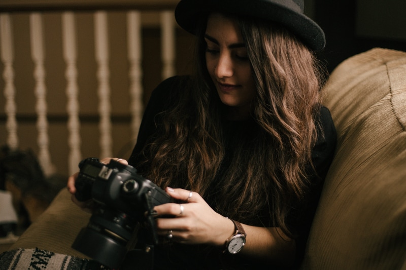 beauty, women, indoors, technology, digital camera, chair, camera - Photographic Equipment, slr camera, caucasian Ethnicity, camera, only women, clothing