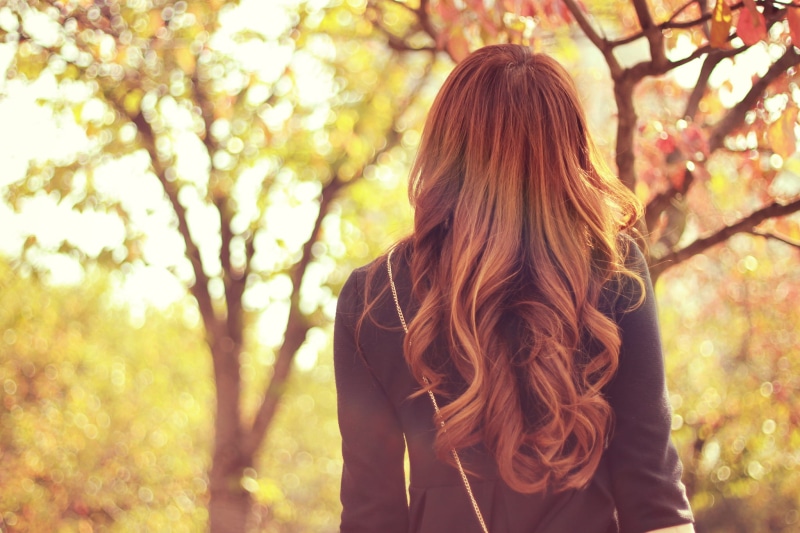 standing, redhead, adult, woman in black, focus, forest, park - Man Made Space, tree, hairstyle, green leaf, haired, shallow focus, black, young Women