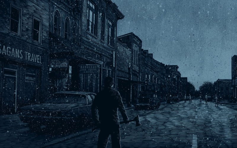building, snowing, one person, city, town, holding, europe, men, digital art, snow, dusk, night, architecture, women, axe, car, rain, rainy season