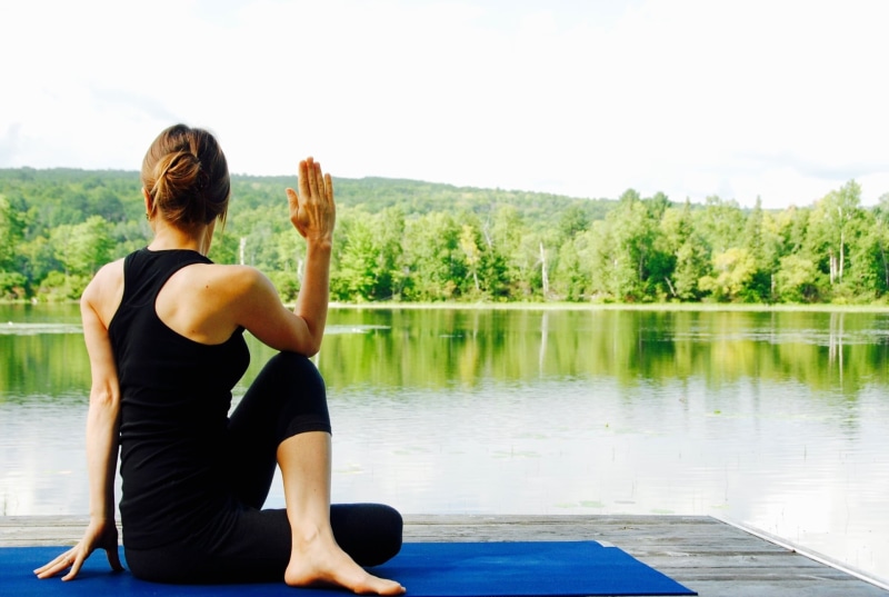 sitting, woman, summer, wellness, caucasian, meditate, 1080P, women, rear view, adult, healthy, one woman only, fitness, exercising, person, female, three quarter length