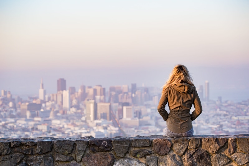 hair, adult, standing, room for text, women, financial district, nature, view, one woman only, young, built structure, landscape, blonde, San Francisco