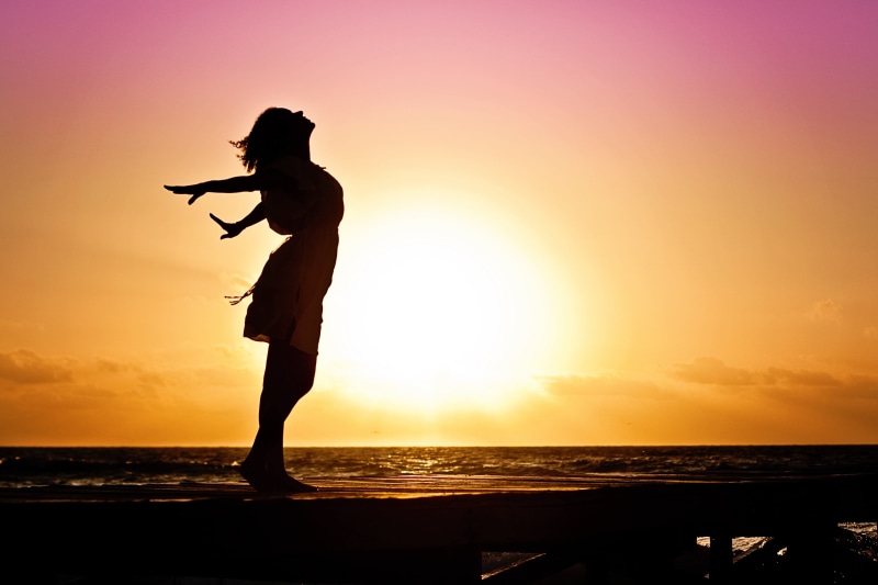 water, adult, horizon over water, black, one woman only, dress, near, beach, horizon, sunset, only women, silhouette, sea, full length, figurine, standing