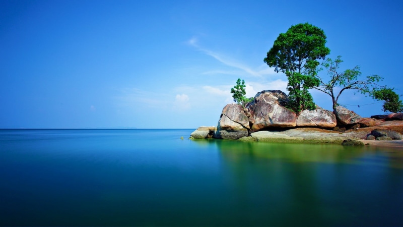 day, tranquil scene, alone, sea, waterfront, sky, beauty in nature, horizon over water, outdoors, blue, no people, scenics - nature, landscape, plant, 1080P