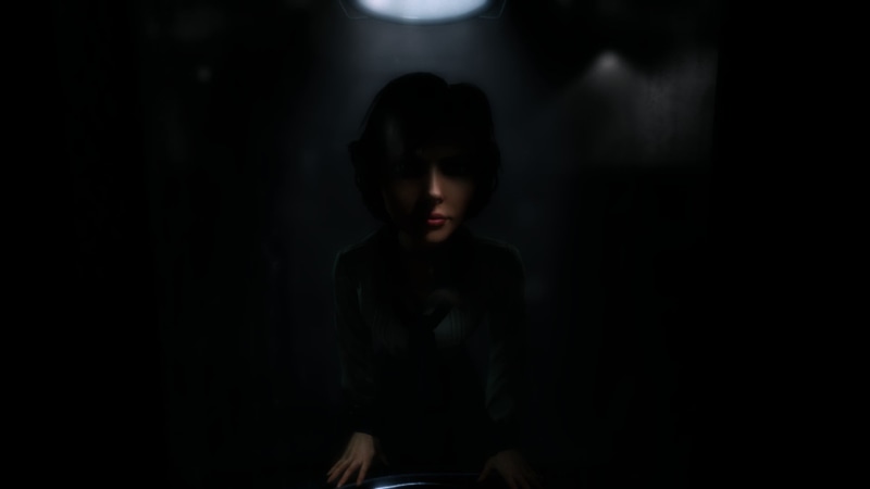 depression - sadness, black background, sitting, solitude, dark, fear, front view, contemplation, video games, indoors, 1080P, Elizabeth (BioShock), adult
