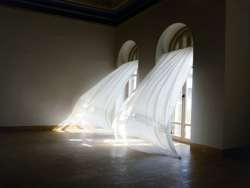 white color, religion, window, entrance, 720P, built structure, sculpture, arch, wood, no people, flooring, architecture, absence, illuminated, indoors