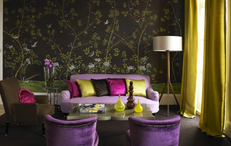 purple, floral, illuminated, electric lamp, flowering plant, interior design, 1080P, nature, curtains, domestic room, no people, flower pot, home interior
