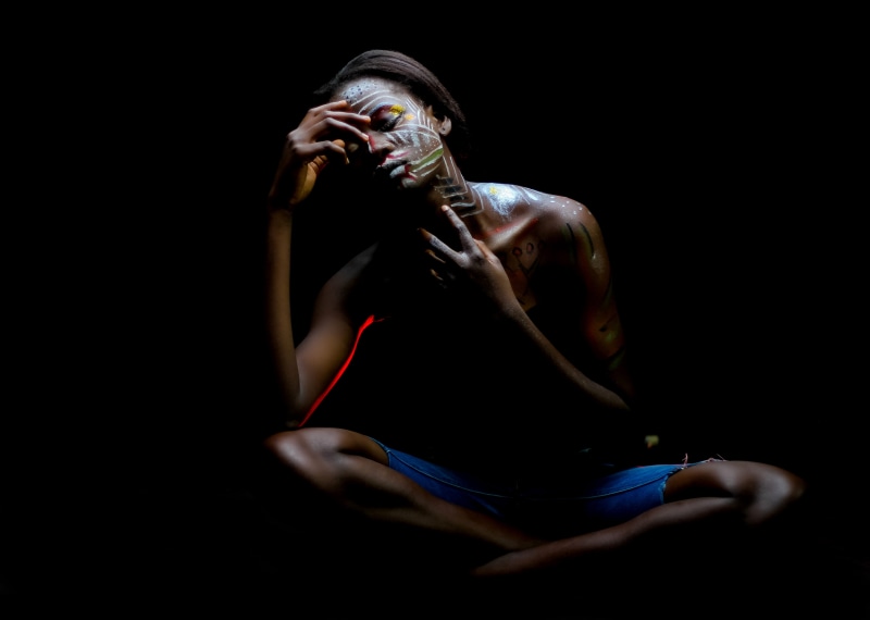 religion, posing, front view, face, lifestyles, photoshoot, three quarter length, unhappy, person, posture, sadness, art, dark, woman, young adult, sit