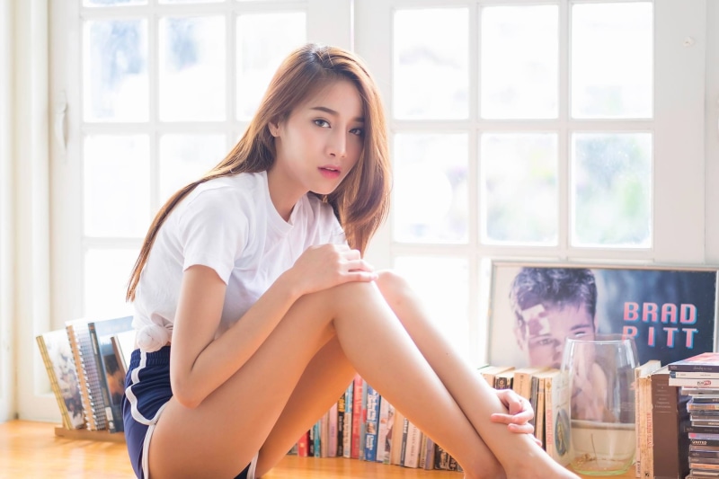 window, day, model, short shorts, Cup-E, food and drink, indoors, Asian, beautiful woman, hairstyle, young adult, adult, beauty, 1080P, hair, young women