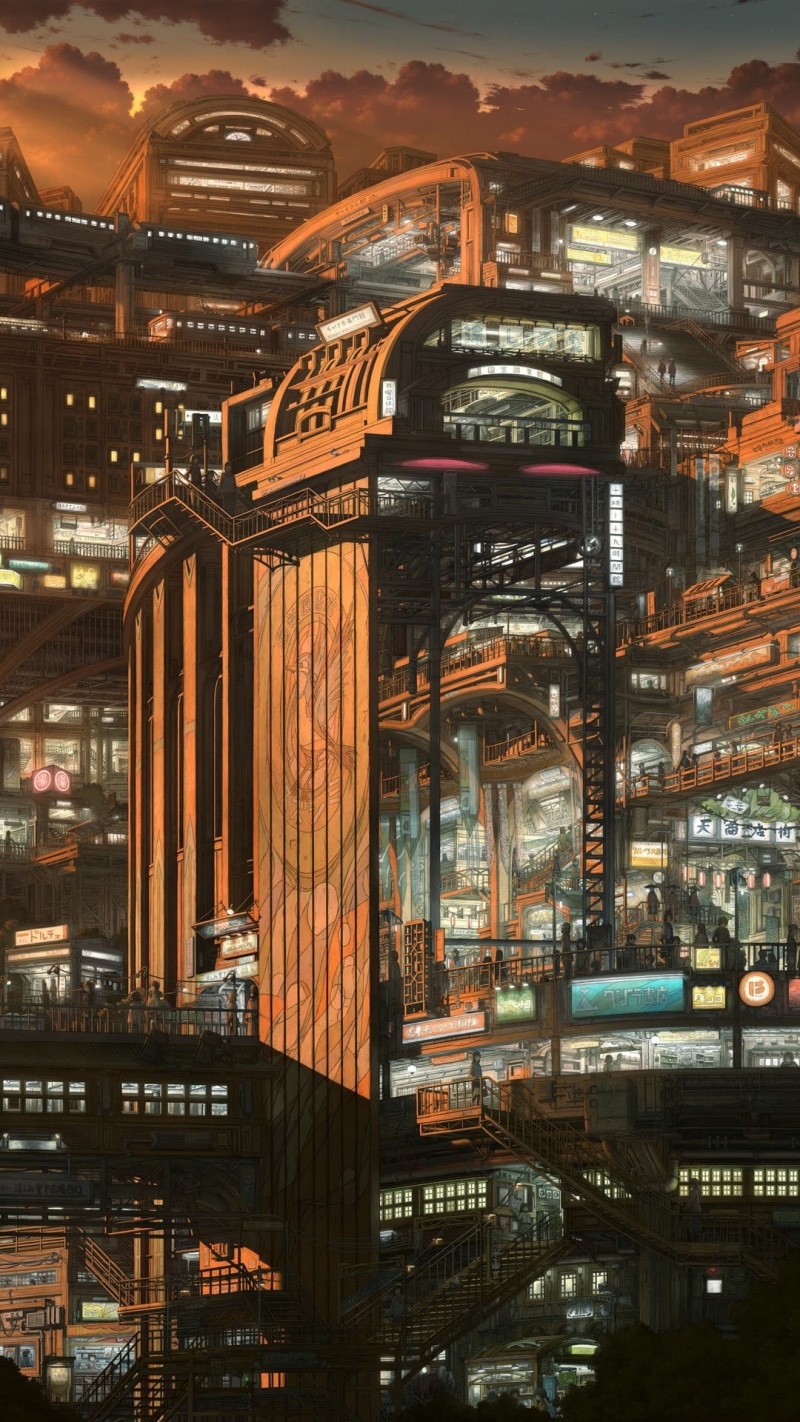skyscraper, glass, brown, transportation, water, built structure, display, framed, business, outdoors, reflection, architecture, anime, building exterior