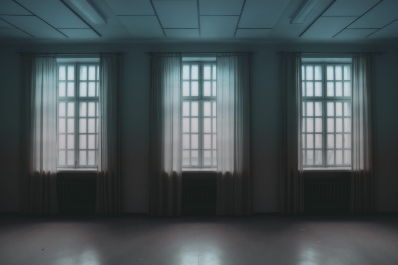 architecture, plain, abandoned, nature, covering, glass - material, windows, three, inside, domestic room, glass, room, window, white, no people, indoors
