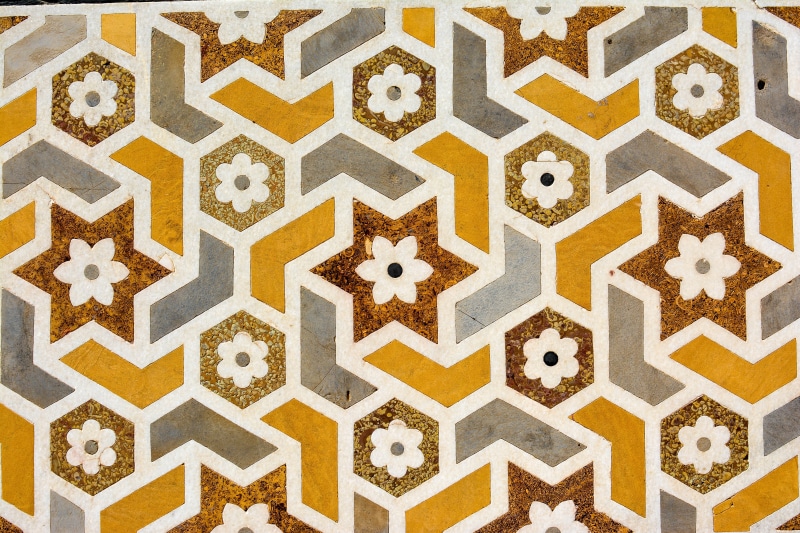 decoration, no people, mosaic, directly above, ornate, high angle view, texture, still life, backgrounds, geometric Shape, flowers, islam, tile, sweet food