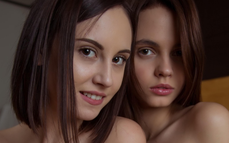 brown eyes, brown, looking at camera, body part, teenager, haired, young women, MetArt Magazine, adult, two people, 2K, young adult, lesbians, close-up