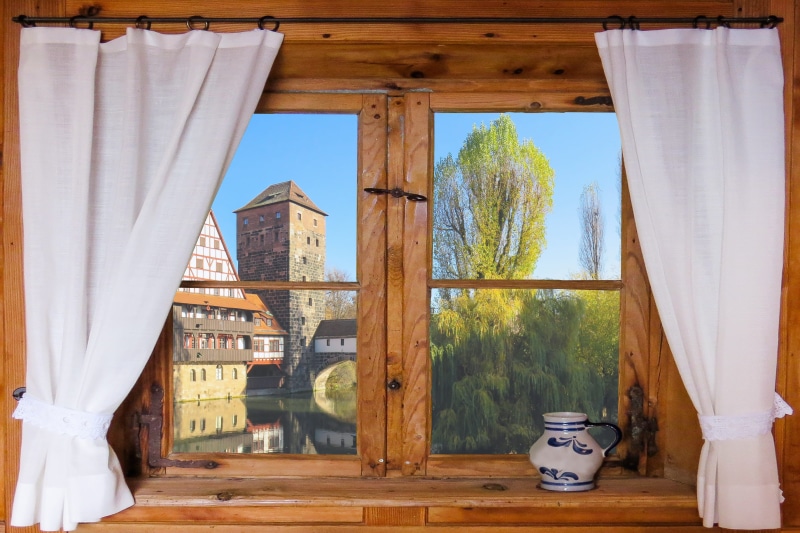 cottage, day, outlook, no People, indoors, hotel, open, hangmans bridge, white, wood - Material, window, house, nuremberg, domestic Room, textile, absence