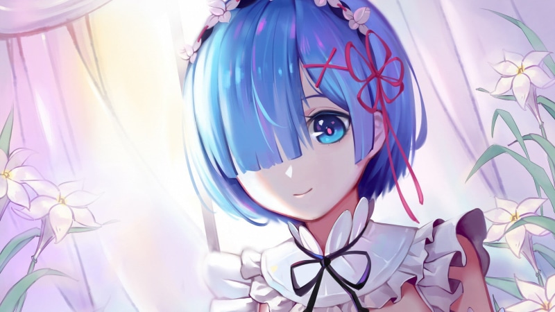 Re:Zero Kara Hajimeru Isekai Seikatsu, close-up, 1080P, human representation, maid, eye, Rem (Re: Zero), art and craft, Rem, looking at camera, blue hair