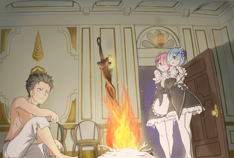 fan art, anime girls, Dark Souls, Ram (Re:Zero), white skin, Natsuki Subaru, anime, Re:Zero Kara Hajimeru Isekai Seikatsu, crossover, Rem (Re: Zero), maid outfit
