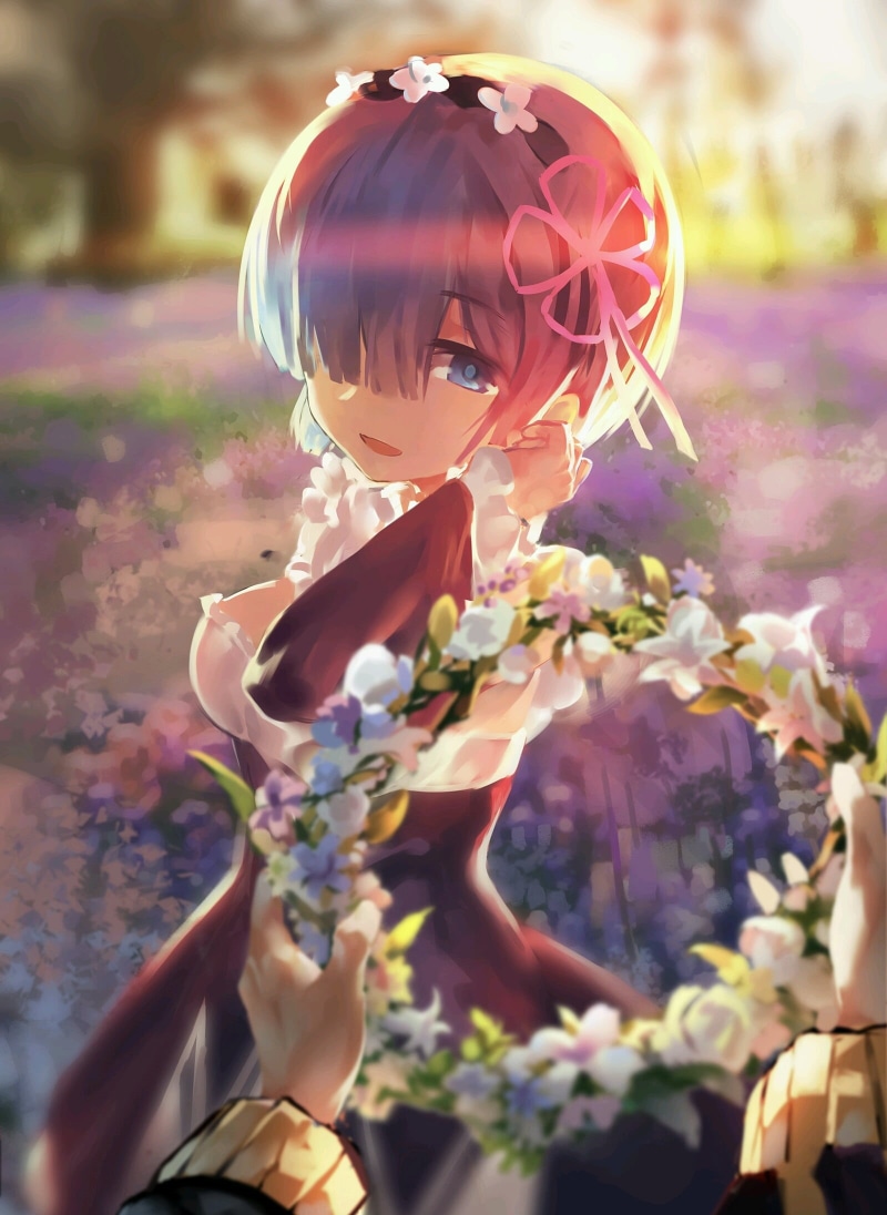 arts culture and entertainment, blue hair, women, beauty, white skin, fan art, adult, Rem (Re: Zero), close-up, reflection, blue eyes, celebration, 1080P