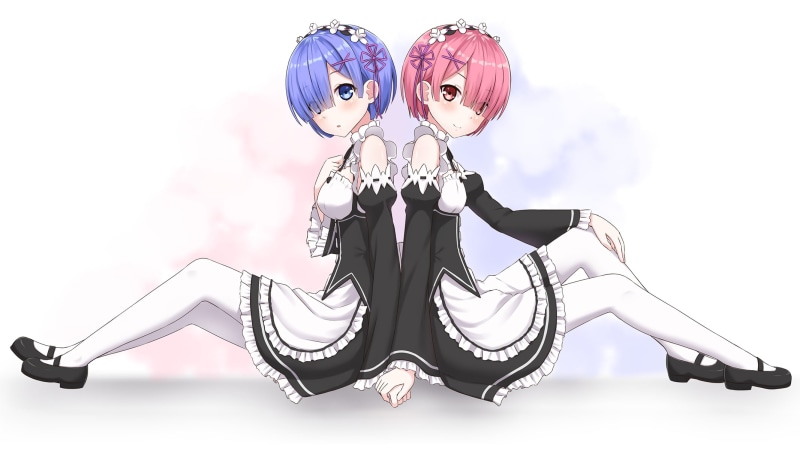 simple background, human body part, creativity, blue hair, celebration, mask, maid outfit, men, Re:Zero Kara Hajimeru Isekai Seikatsu, white skin, human representation