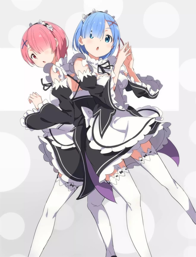 business, emotion, connection, women, 720P, anime, maid outfit, Ram (Re: Zero), men, anime girls, positive emotion, adult, music, white skin, simple background
